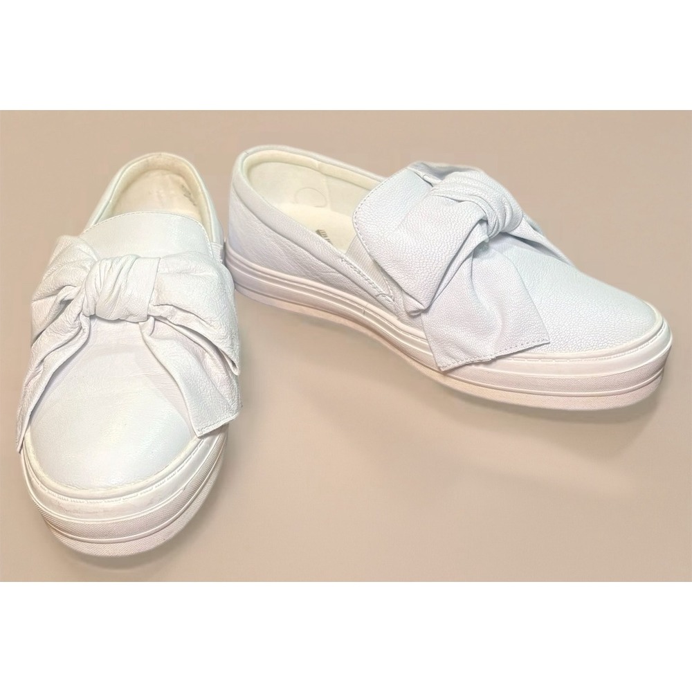 Nine West Womens White Leather Bow Slip On Platform Sneakers NWONOSHA Size 7.5M
